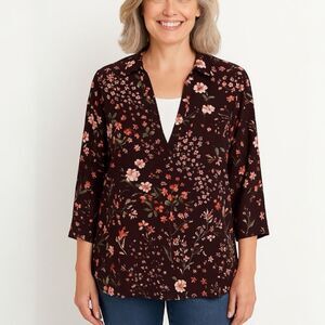 Soho V neck wine colored flower print blouse